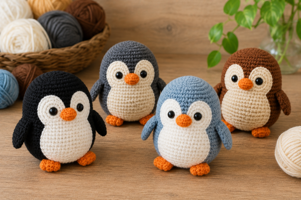 Crochet penguin color variations and customization ideas