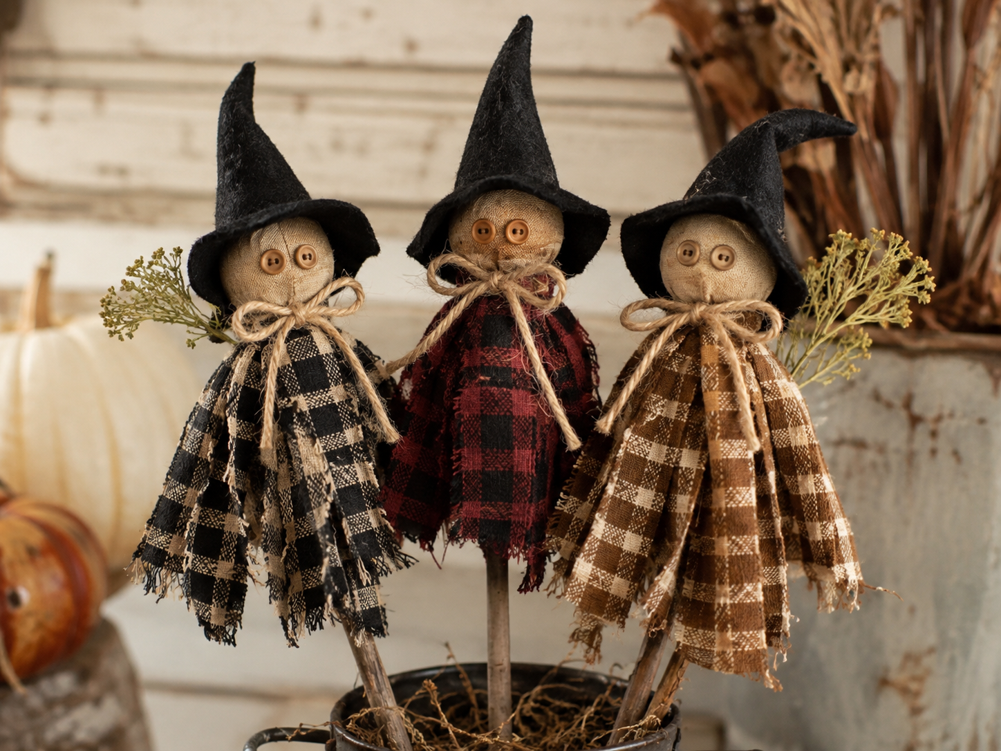 DIY Homespun Fabric Witch Picks for Halloween