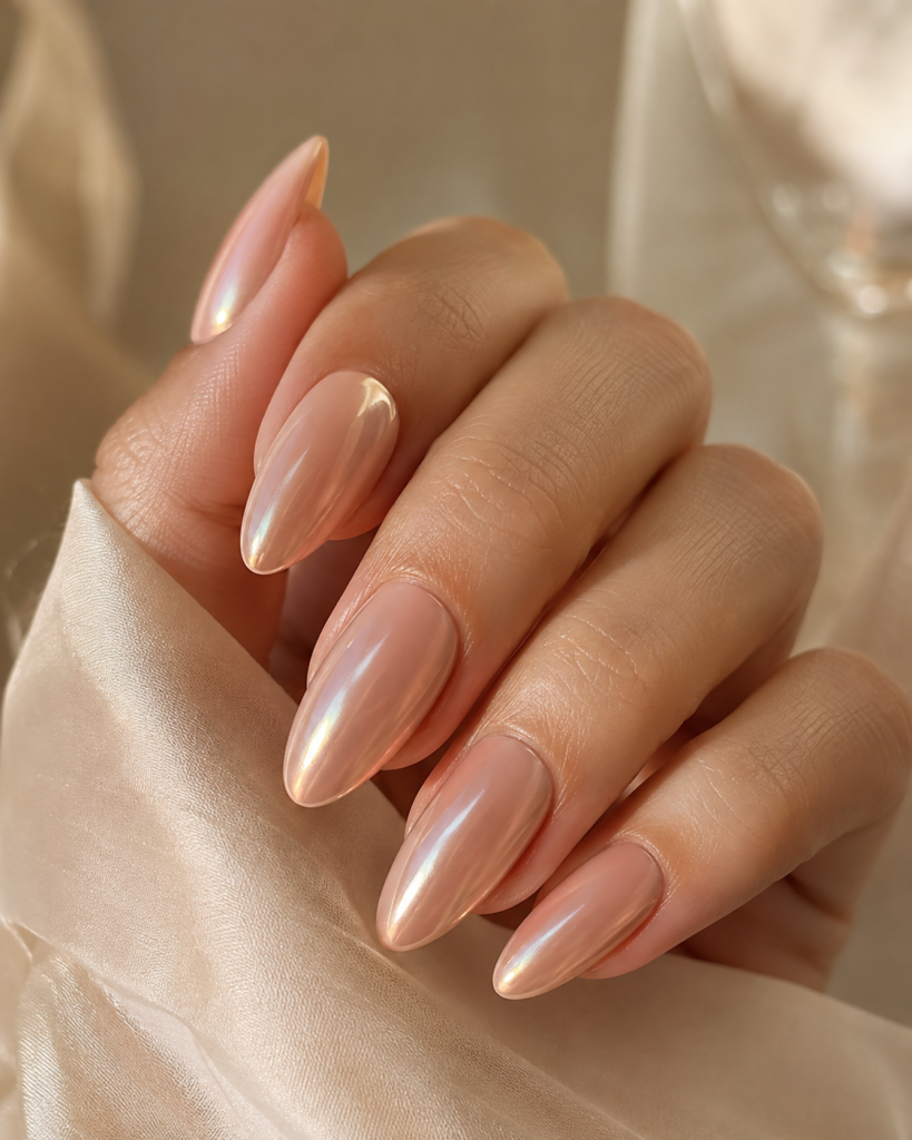 Soft Peachy Chrome Nails