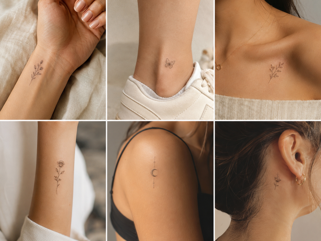 Feminine tattoo placement ideas for the wrist, ankle, collarbone, forearm and shoulder
