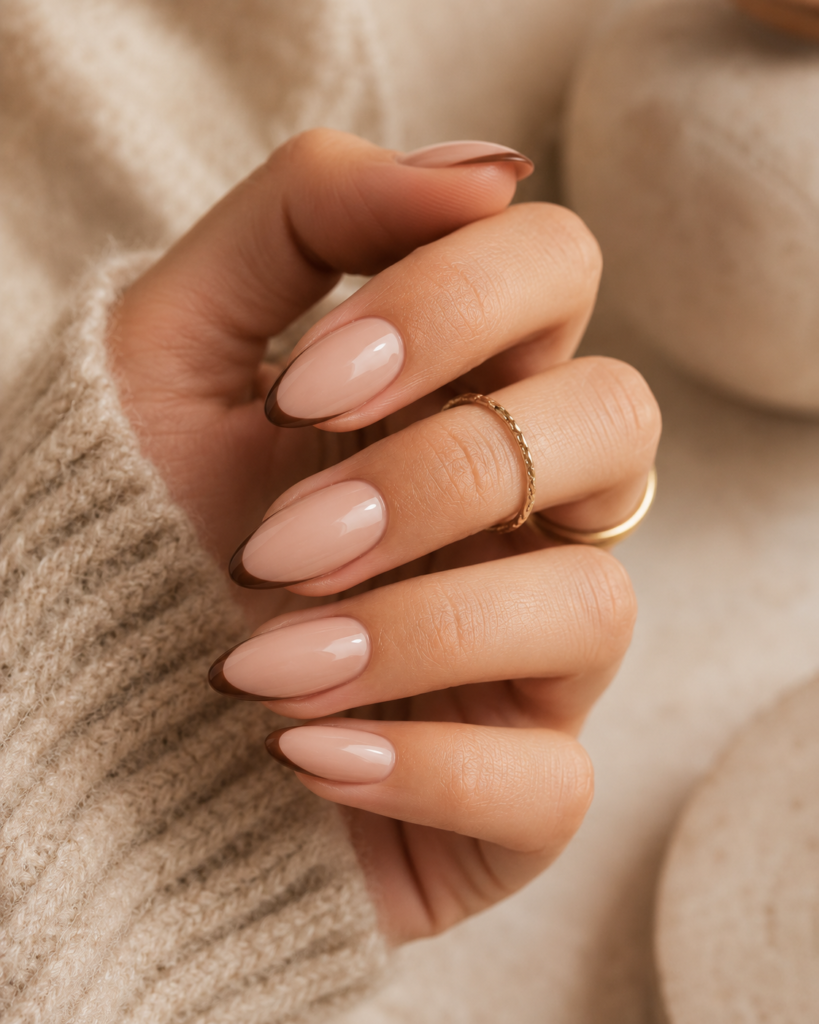 Soft Mocha French Tip Nails