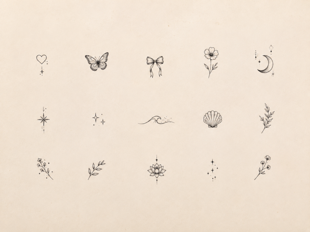 Minimalist moon, star and sun tattoo ideas with delicate fine-line designs