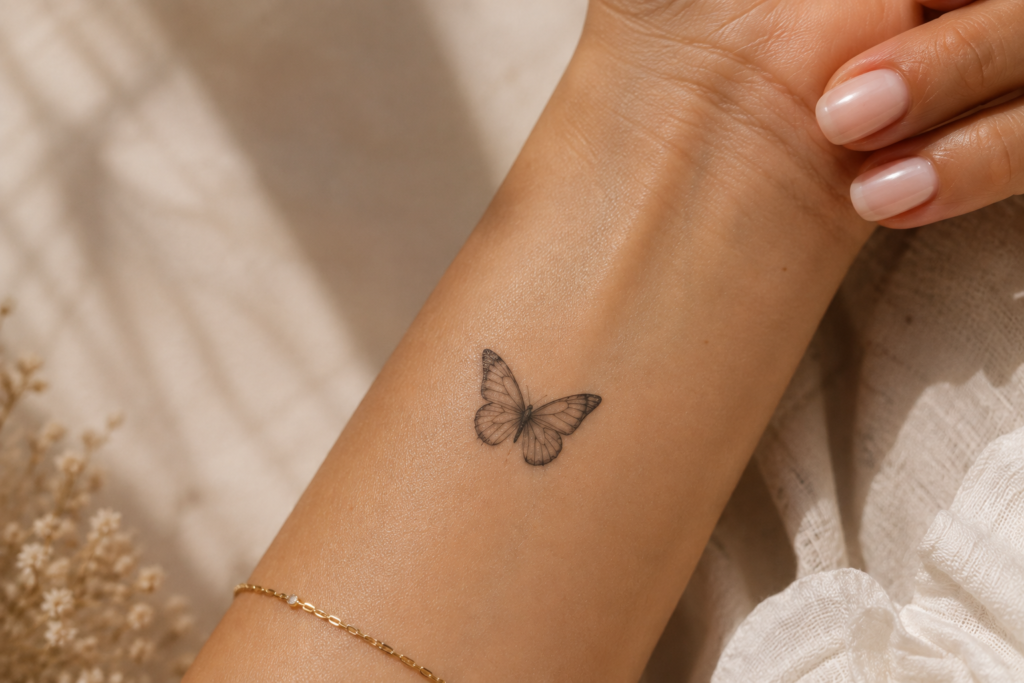 Fine-line butterfly tattoo inspiration for women