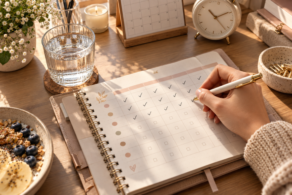 habit tracker being used to monitor daily discipline progress