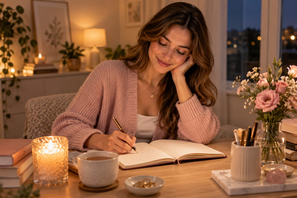Woman practicing gratitude and celebrating small wins