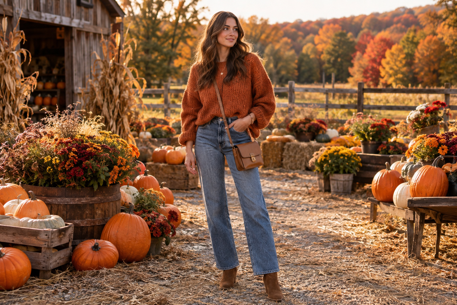 Rust & Denim Pumpkin Patch Outfit: Cozy Fall Style Guide
