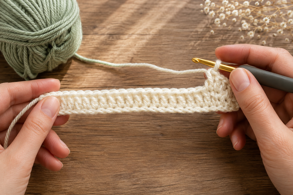 Crocheting the foundation chain and first row of a baby blanket