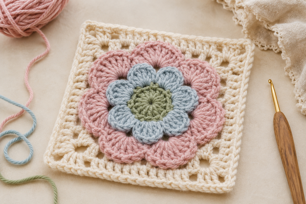Pastel flower granny square crochet pattern