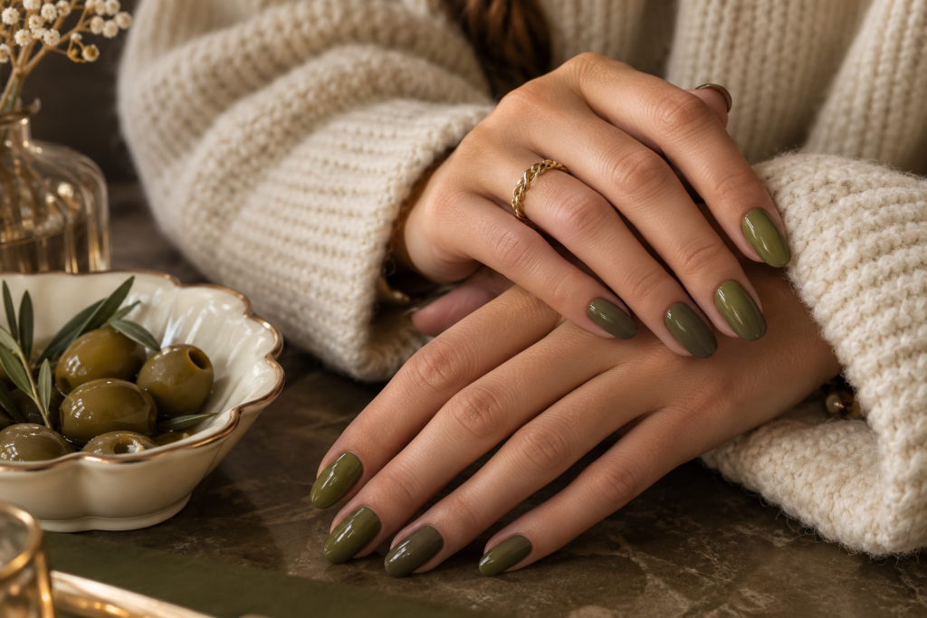 Dirty martini olive green nails for fall