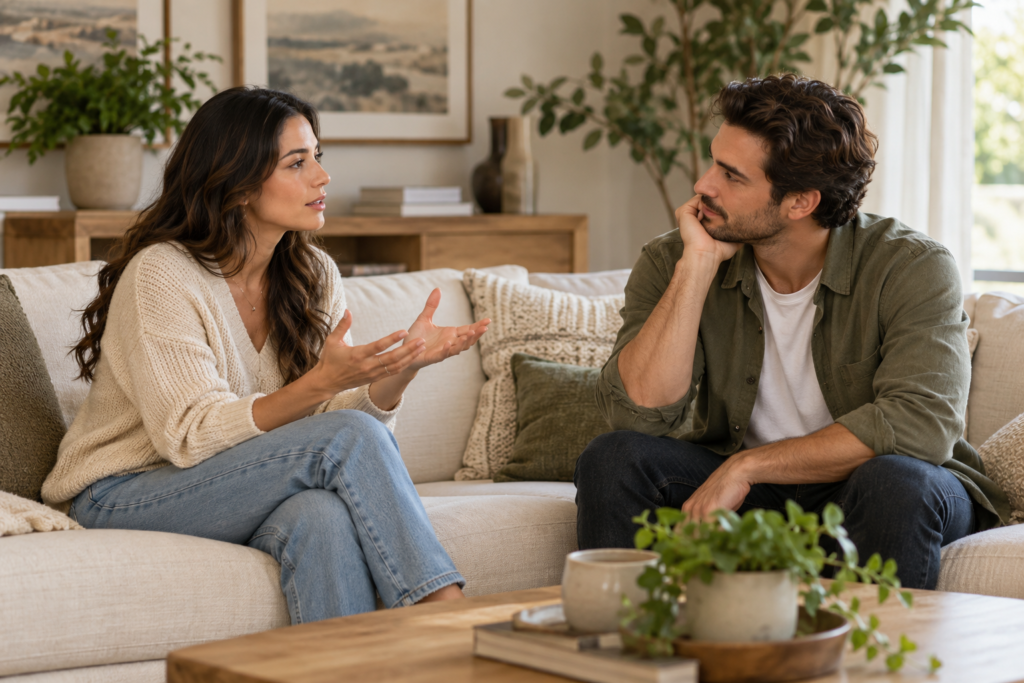 Couple having a respectful conversation about personal boundaries