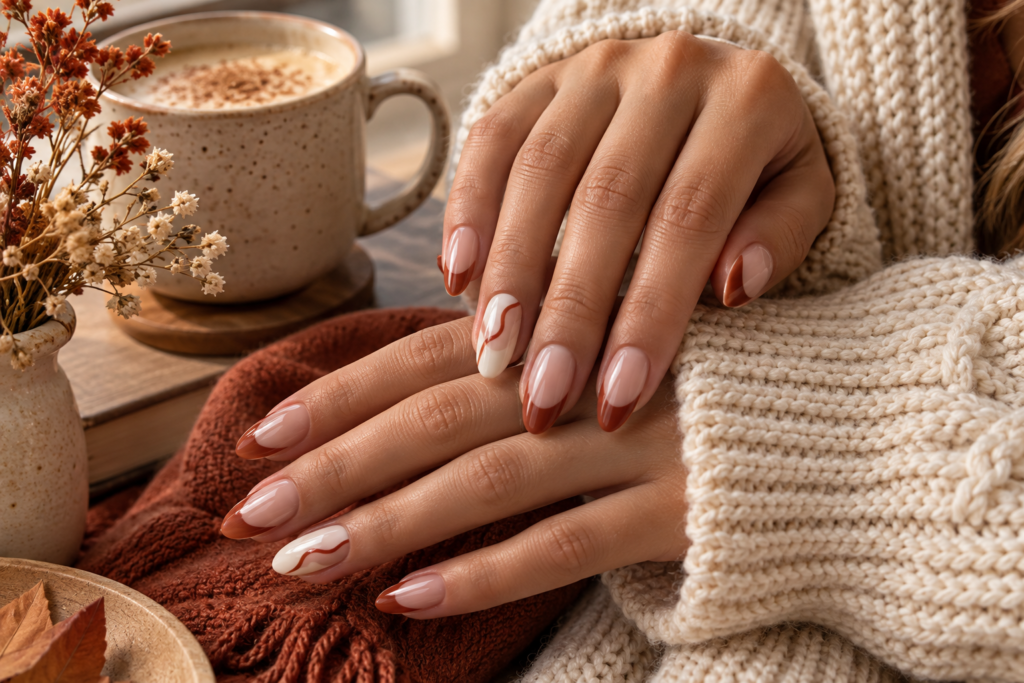 Terracotta and cream nails for early fall