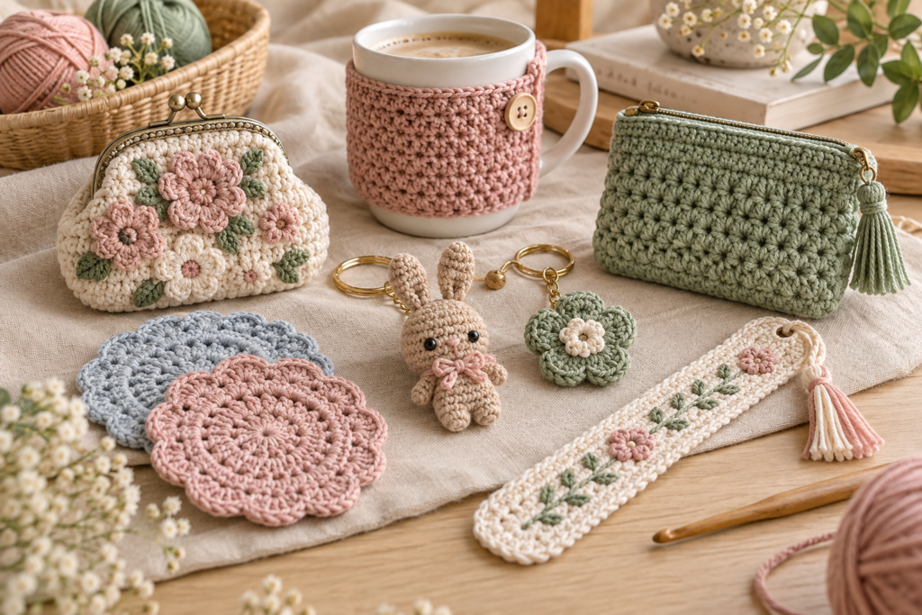 Small easy crochet gifts in pastel colors