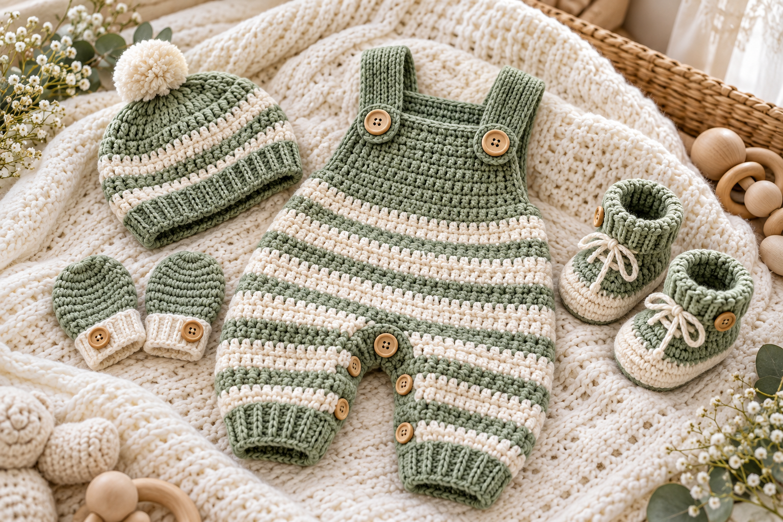 Crochet Baby Set Pattern: Romper, Hat, Mittens & Booties