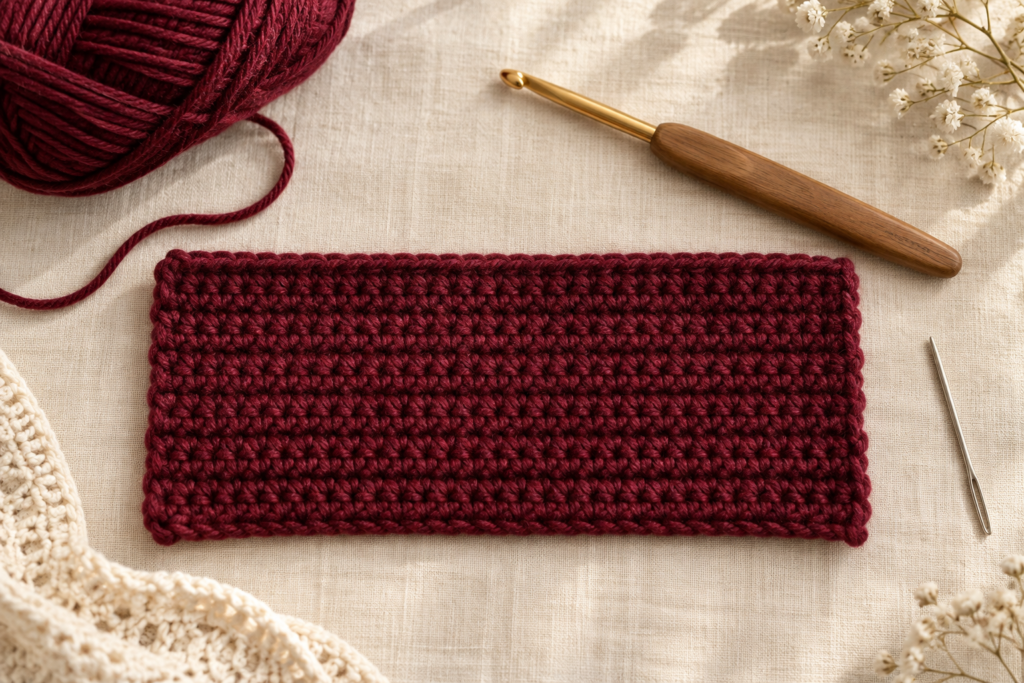 Crocheted rectangle used to make an easy crochet bow