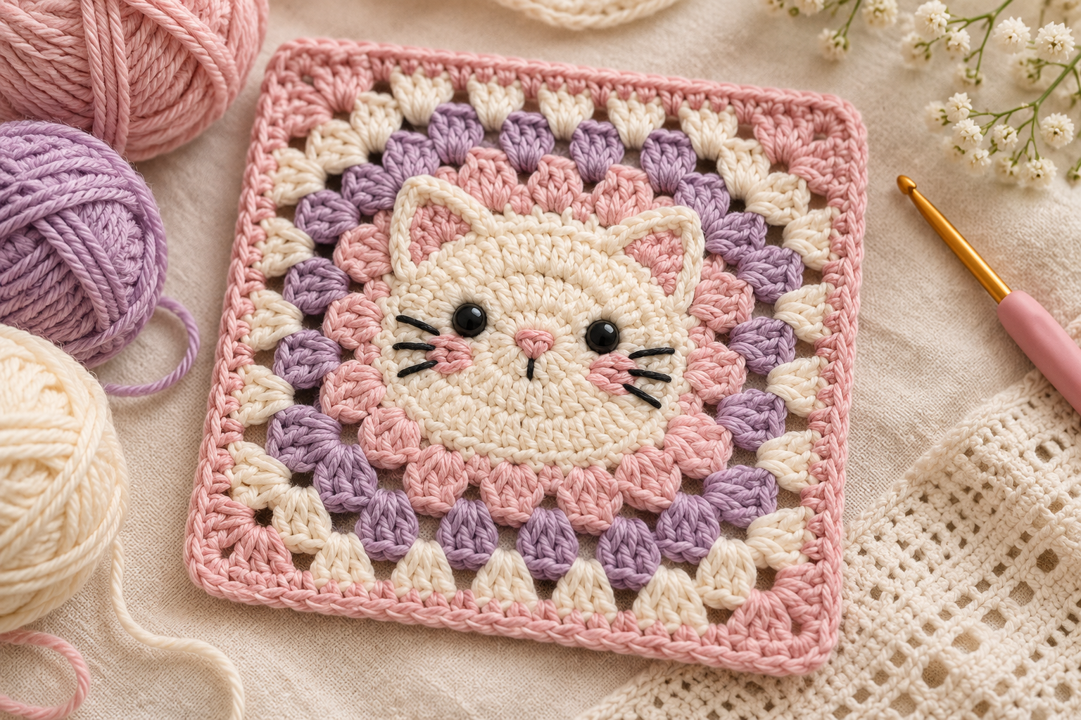 Free Cat Crochet Granny Square Pattern: Kitty Granny Squares & Step-by-Step Tutorial