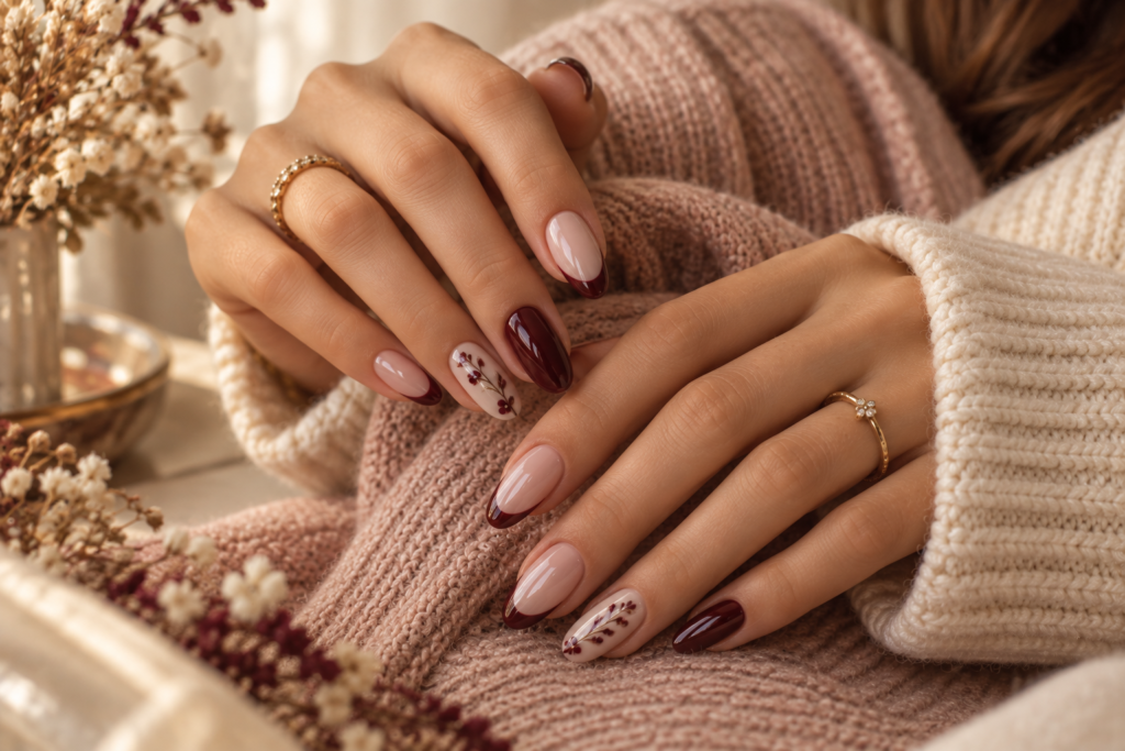 Burgundy and blush nails for September