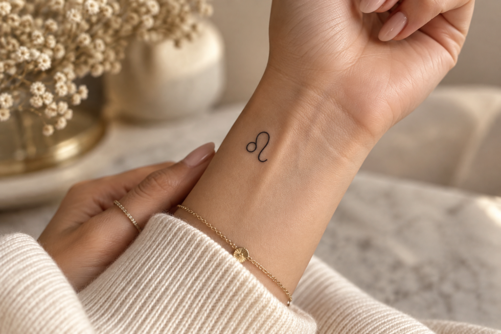 Minimalist Leo glyph tattoo design