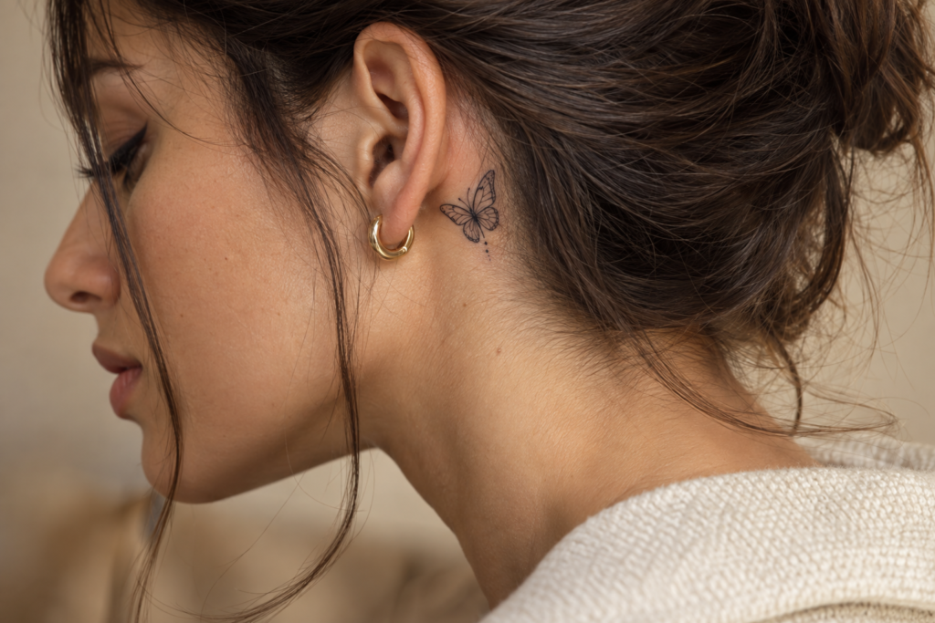 Small butterfly tattoo behind the ear
