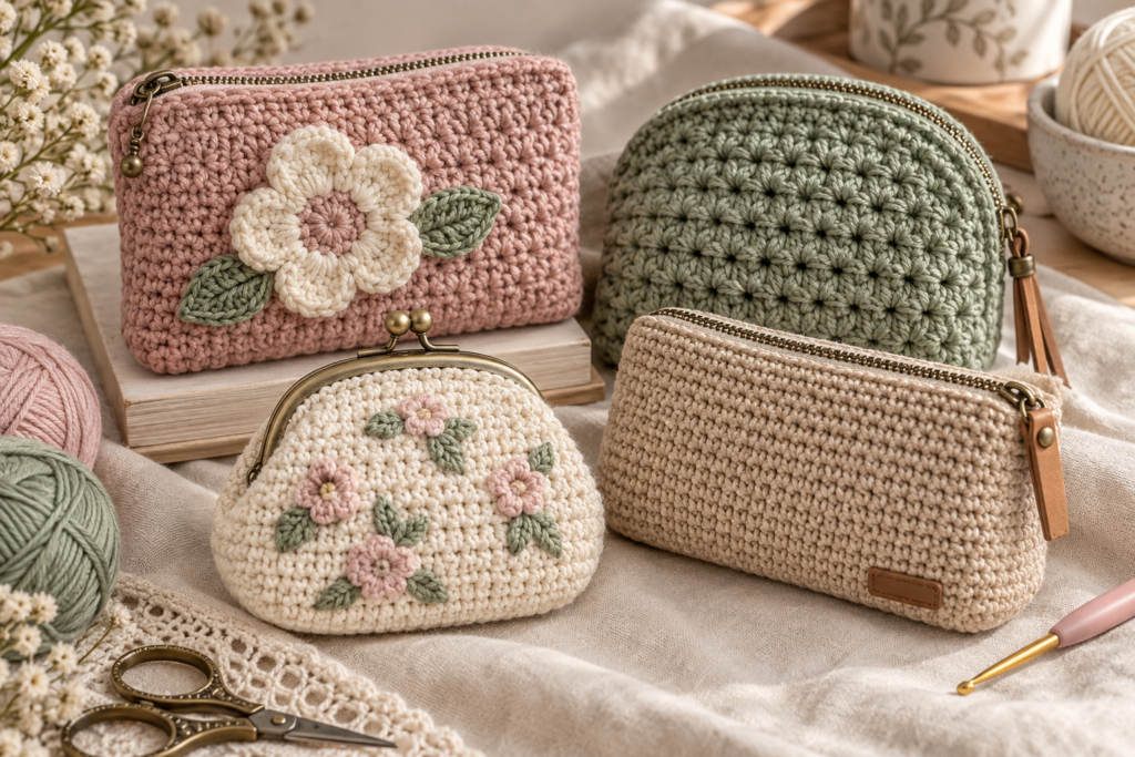 Handmade crochet pouches and floral coin purses