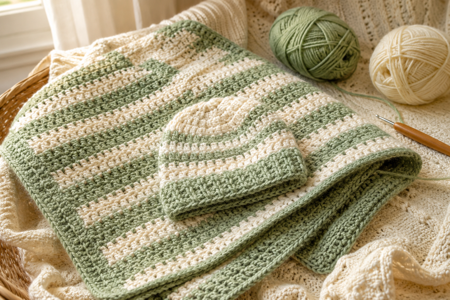 Easy Crochet Baby Blanket Pattern With Matching Beanies
