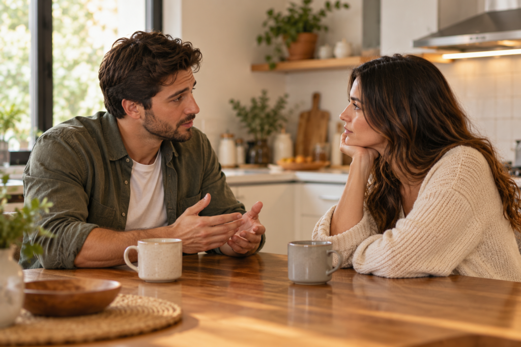 Couple having a sincere conversation and taking responsibility after a disagreement