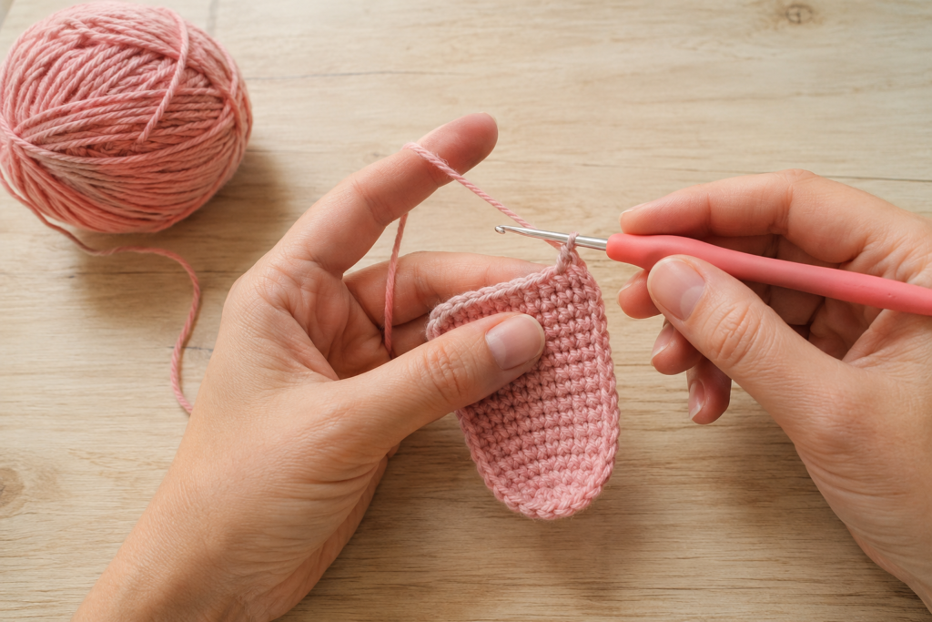Crocheting the foundation chain and first rows of a baby sock