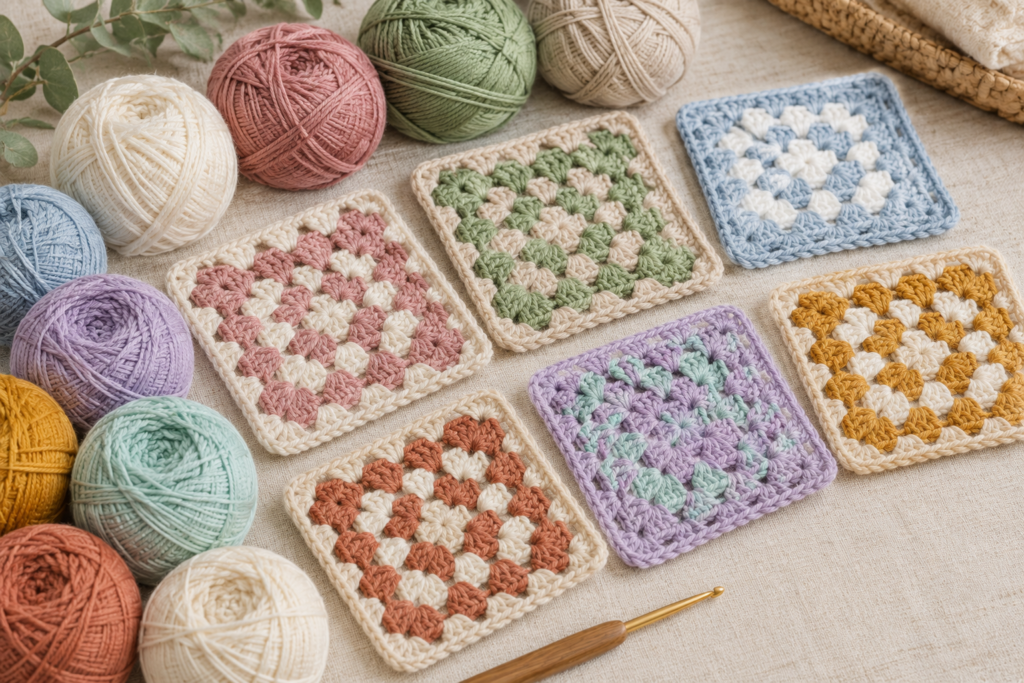 Pastel yarn color combinations for crochet granny squares
