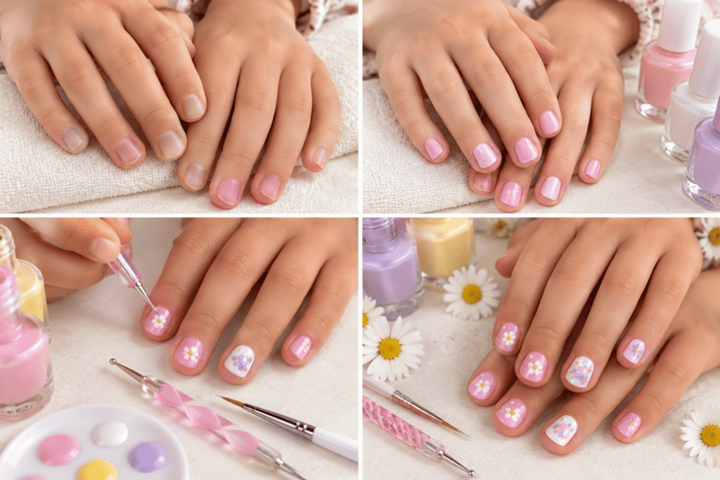 Step by step tutorial for simple nail art on kids
