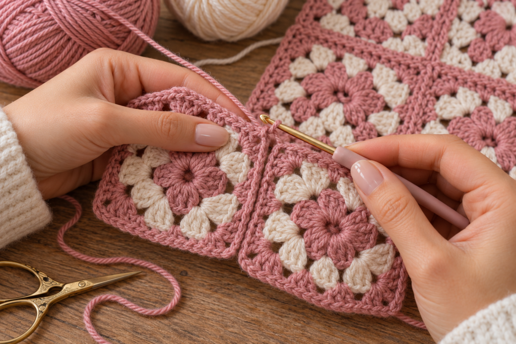 Joining granny squares together for a crochet baby vest